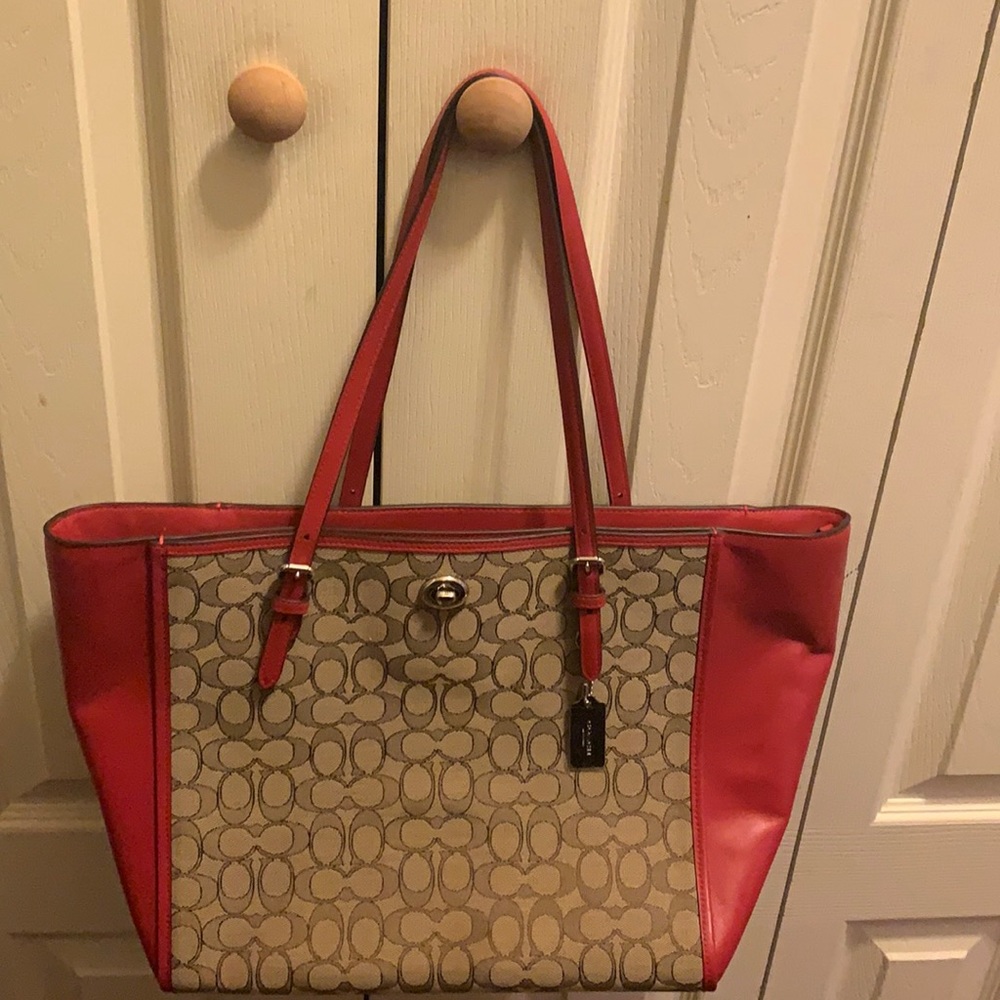 Beautiful Red and Tan Coach Bag (not authentic)